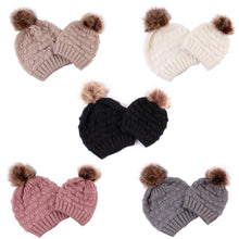将图片加载到图库查看器，Infant Baby Boy Girl &amp; Mom Winter Knit Warm Soft Beanie Hat Hairball Cap for Adult Children Family Matching Caps Hats
