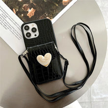 将图片加载到图库查看器，Attractive Luxury Love Black Lanyard Phone Case for iPhone 12 13 Mini 7 8 Plus 11 Pro Max X XS XR Cover Handbag Case with Card Holder Lanyard Adjustable Strap Cover For iPhone
