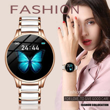 将图片加载到图库查看器，New Ceramic Smart Sport Fitness Watch For Women With Heart Rate Blood Pressure Monitor For Android and  IOS Sistems Sport Multifunctional Steel Belt Smartwatch
