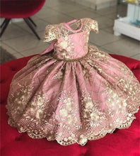 将图片加载到图库查看器，Handmade Luxury Princess Baby Girl 1 Year Birthday Dress Tutu First Christmas Party Cute Bow Dress Infant Modern Luxury Dress With Big Bow
