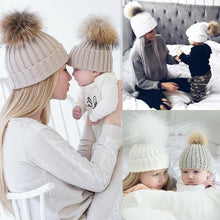 将图片加载到图库查看器，Infant Baby Boy Girl &amp; Mom Winter Knit Warm Soft Beanie Hat Hairball Cap for Adult Children Family Matching Caps Hats
