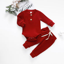 Load image into Gallery viewer, Infant Newborn Baby  Spring Autumn Ribbed Solid Clothes Sets Long Sleeve Bodysuits , Elastic Pants 2PCs
