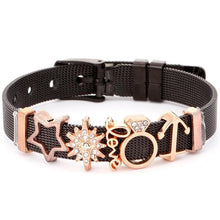 将图片加载到图库查看器，Fashion Stainless Steel Woman and Men Bracelet Mesh Bracelet Set Crystal Heart Anchor Charm Fine Bracelet Bangle For Female Lover

