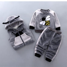 Load image into Gallery viewer, Baby Clothes Winter Thick And Warm Three-piece Cartoon Bear And Fox Printed Sweater Hooded Baby Girl Clothing Set Sweater and Pants
