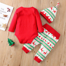 Load image into Gallery viewer, Christmas Romper Bodysuit Pants Hat Set for Newborn Baby Girls/Boys In New Year Holiday Design For Boys and Girls
