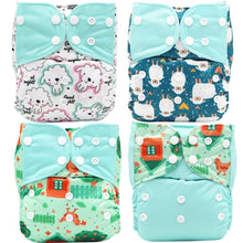 Load image into Gallery viewer, 4PCS Set Diaper Cover Washable Diaper Eco-friendly Ecological Adjustable Baby Nappy Reusable Cloth Diapers In Printed Design For Baby and Kids
