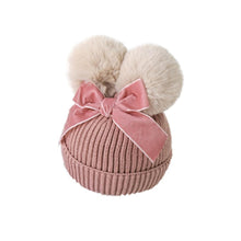 Load image into Gallery viewer, Baby Double Pompom Knitted Hat For Baby Girl Warm Thicker Children Infant Beanie Cap In elegant Winter Modern Deisgn With Big Bow
