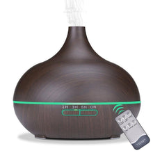 Load image into Gallery viewer, 550ml Aromatherapy Essential Oil Diffuser Wood Grain Remote Control Ultrasonic Air Humidifier Cool Mister with 7 Color LED Light Baby Bedroom, Waterless Auto Shut-Off, 7 Colors Lights Changing

