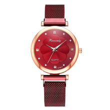 将图片加载到图库查看器，Fashion Set Women Watches Luxury Magnet Buckle Flower Rhinestone Watch Ladies Quartz Wrist Watch  WIth Bracelet In Set For Women and Girls
