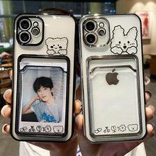 将图片加载到图库查看器，Ultra-light Transparent Photo Card Pocket Wallet Case For iPhone 13 11 12 14 Pro Max XS XR X 8 7 6S Plus Plating Cute Bear Rabbit Soft Phone Cover Cute Case with Card Holder Soft Cover
