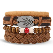 Load image into Gallery viewer, Vintage Black Bead Bracelets For Men Fashion Hollow Triangle Leather Bracelet &amp; Bangles Multilayer Wide Wrap Jewelry For Men and Women
