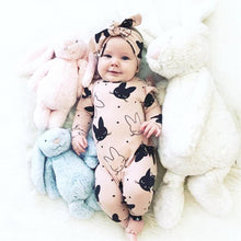 Load image into Gallery viewer, Modern Baby Girls Romper Cartoon Rabbit Pattern Cotton Long Sleeve Jumpsuit+Headband Outfits Set Jumpsuit With  Bow
