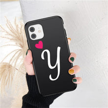 Load image into Gallery viewer, Women Elegant Black Initial Letter A-Z Love Heart Couples Phone Case For iPhone 13 12 Pro Max Mini Luxury Soft Silicone Cover Name Letter Case
