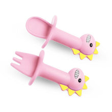Load image into Gallery viewer, New Baby Feeding Spoon Fork Set Short Easy  Cartoon Dinosaur Soft Silicone  Teether Toys Non-hurt Training Tableware
