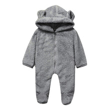 将图片加载到图库查看器，New Winter Trend Warm Newborn Baby Boy Solid Hooded Baby Romper Warm Coat Fleece Jumpsuit Infant Outwear For Boys And Girls
