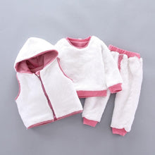 Load image into Gallery viewer, Baby Clothes Winter Thick And Warm Three-piece Cartoon Bear And Fox Printed Sweater Hooded Baby Girl Clothing Set Sweater and Pants
