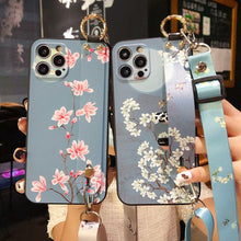 Load image into Gallery viewer, Ultra Luxury Case Cute Flower Design with Ring Kickstand Soft Crossbody Phone Cover for iPhone 13 14 Pro Max Case Fashion Crossbody Shoulder Strap Flower Leaf Phone Holder Cover for iPhone 12 11 X XR XS 7 8 Plus
