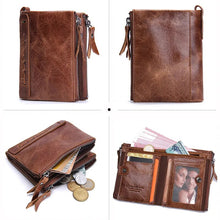 将图片加载到图库查看器，Fashion Genuine Leather Women Wallet Bi-fold Wallets Red ID Card Holder Coin Purse With Double Zipper Small Women's Purse 2022
