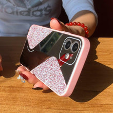 将图片加载到图库查看器，Women Luxurious Glitter Makeup Mirror Phone Case For iPhone 12 11 Pro MAX X XS XR 8 7 Plus Luxury Silicone Shockproof Cover Fixed Non Moving Sparkling Shining Glitter Stars Soft Silicone Case

