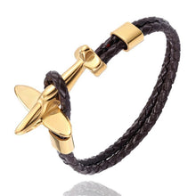 将图片加载到图库查看器，Stainless Steel Gold Aviation Airplane Anchor Bracelets For Men and Women In Retro Leather Bracelet Air Force Style Homme Jewelry Style
