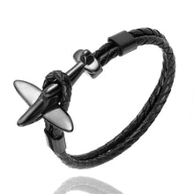 将图片加载到图库查看器，Stainless Steel Gold Aviation Airplane Anchor Bracelets For Men and Women In Retro Leather Bracelet Air Force Style Homme Jewelry Style
