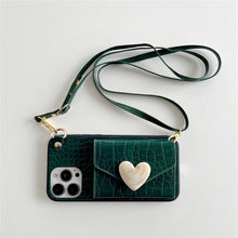 将图片加载到图库查看器，Attractive Luxury Love Black Lanyard Phone Case for iPhone 12 13 Mini 7 8 Plus 11 Pro Max X XS XR Cover Handbag Case with Card Holder Lanyard Adjustable Strap Cover For iPhone
