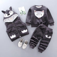 Load image into Gallery viewer, Baby Clothes Winter Thick And Warm Three-piece Cartoon Bear And Fox Printed Sweater Hooded Baby Girl Clothing Set Sweater and Pants
