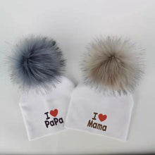 将图片加载到图库查看器，Newborn Cotton Hats Baby Pom Pom Childre Infant Hats For BabY Boys and Girls Wth Printed "I love mama " and " Design
