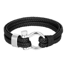 将图片加载到图库查看器，New Fashion Stainless Steel Bracelet Men Punk Genuine Leather Bracelets &amp; Bangles Charm Jewelry Anchor Style
