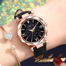 将图片加载到图库查看器，Women Casual Leather Ladies Watch Quartz Wrist Watch Starry Sky Female Clock For Women and Lady and Girls
