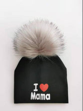 将图片加载到图库查看器，Newborn Cotton Hats Baby Pom Pom Childre Infant Hats For BabY Boys and Girls Wth Printed "I love mama " and " Design
