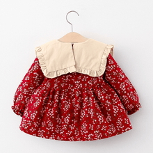 将图片加载到图库查看器，Modern Retro Girl Dress  For Winter Newborn Infant Dress Fashion Cute Cotton Floral Bow baby Party Dress
