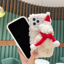 Load image into Gallery viewer, Cute Fluffy Santa 3D Teddy Bear Plush Christmas Case For Iphone 13 12 11 Pro Xs Max X Xr 7 8 Plus Se3 Shockproof Soft Cover  Super Soft Winter Warm Funny Rabbit Ears Faux Fur Plush Fluffy Cover
