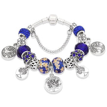 将图片加载到图库查看器，Elegant Modern Amazing Fashion New Luxury Silver Tree of Life Fashion Bracelet Green Leaf Crystal Charm Bracelet
