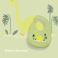 将图片加载到图库查看器，Cute Cartoon Print Baby Bibs Waterproof Soft Silicone Baby Feeding Stuff Dinosaur Pattern Bib For Kids
