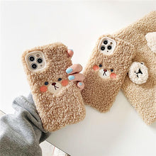 Load image into Gallery viewer, Cute Furry Fluffy Brown Bear Phone Case For iPhone 11 12 13 Pro Max 6 7 8 Plus X XS Max XR SE 2020  Winter Plush Warm Soft Cover  Autumn and Winter Shockproof Full Case Cover
