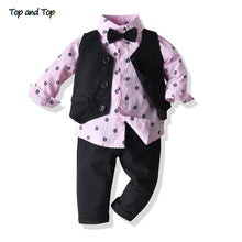 Load image into Gallery viewer, Luxury Modern Outfit Autumn Fashion Baby Boys Gentleman Bow Tie Rompers Pants Suit Baby Set For Celebrations
