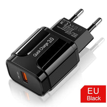 Load image into Gallery viewer, Black 3A Quick Charge 3.0 USB Charger EU Wall Mobile Phone Charger Adapter QC3.0 Fast Charging
