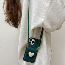 将图片加载到图库查看器，Attractive Luxury Love Black Lanyard Phone Case for iPhone 12 13 Mini 7 8 Plus 11 Pro Max X XS XR Cover Handbag Case with Card Holder Lanyard Adjustable Strap Cover For iPhone
