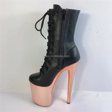 将图片加载到图库查看器，8"20cm Super High Heel Waterproof Platform Dance Shoes Front Lace-up Head Ankle Boots Low Leg Winter Autumn Steel Pipe Plastic
