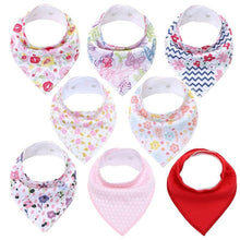 Load image into Gallery viewer, 8PCS/SET Comfortable Colorful 100% Organic Cotton Adjustable Snaps Bandana Saliva Bibs For Baby Boys &amp; Girls Kids
