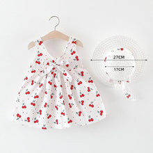 Load image into Gallery viewer, Luxury Modern Baby Girls Dresses With Hat 2pcs Clothes Sets Kids Clothes Baby Sleeveless Dress Print Floral Fruit Design Style
