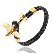 将图片加载到图库查看器，Stainless Steel Gold Aviation Airplane Anchor Bracelets For Men and Women In Retro Leather Bracelet Air Force Style Homme Jewelry Style
