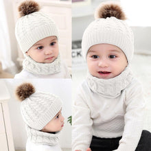 Load image into Gallery viewer, Trend New Toddler Hat Baby Girls and Boys Winter Warm Knitted Wool Hemming Hat Beanie Cap and Warm Scarf
