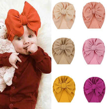 Load image into Gallery viewer, Handamde Elegant Baby Hats for Girls Big Bow Turban Hat Newborn  Baby Beanie Cap Solid Color Style
