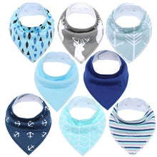 Load image into Gallery viewer, 8PCS/SET Comfortable Colorful 100% Organic Cotton Adjustable Snaps Bandana Saliva Bibs For Baby Boys &amp; Girls Kids
