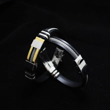 将图片加载到图库查看器，Stainless Steel Silicone Bracelet Men Jewelry Wrist Band Punk Style  Men Rubber Charm Brecelet
