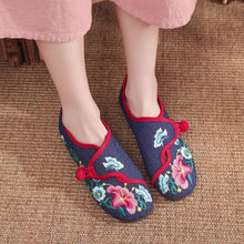 Load image into Gallery viewer, Veowalk Morning Glory Flower Embroidered Women's Canvas Ballet Flats Ladies Casual Comfort Denim Cotton Embroidery Shoes
