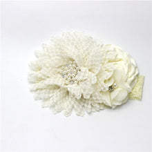 将图片加载到图库查看器，Luxury Modern Handmade Flower Headband Newborn Infant Pearl Flowers With Lace wide Headbands Bebes Hair Accessories Bow
