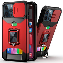 将图片加载到图库查看器，Slide Camera Cover Kickstand Card Wallet Case for iPhone11 X XS 8  Shockproof Protective Phone Case  Wallet Case for iPhone With Sliding Camera Case With Kickstand Magnetic Adjustable Ring Holder
